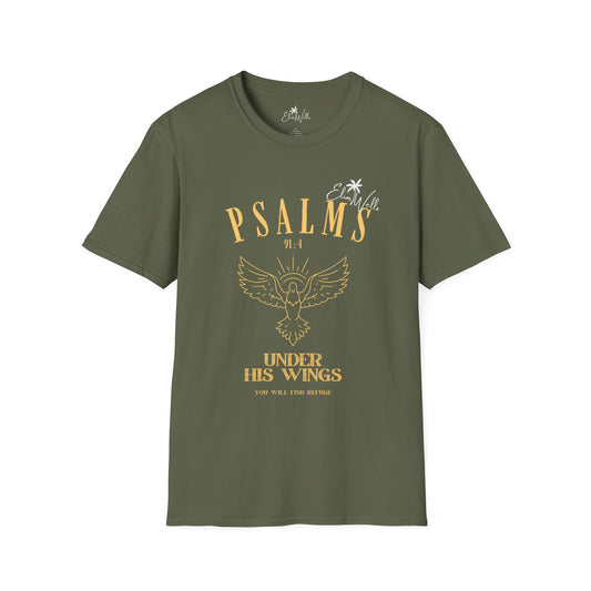 Psalms 91:4 Unisex Softstyle T-Shirt - Inspirational Faith Graphic Tee