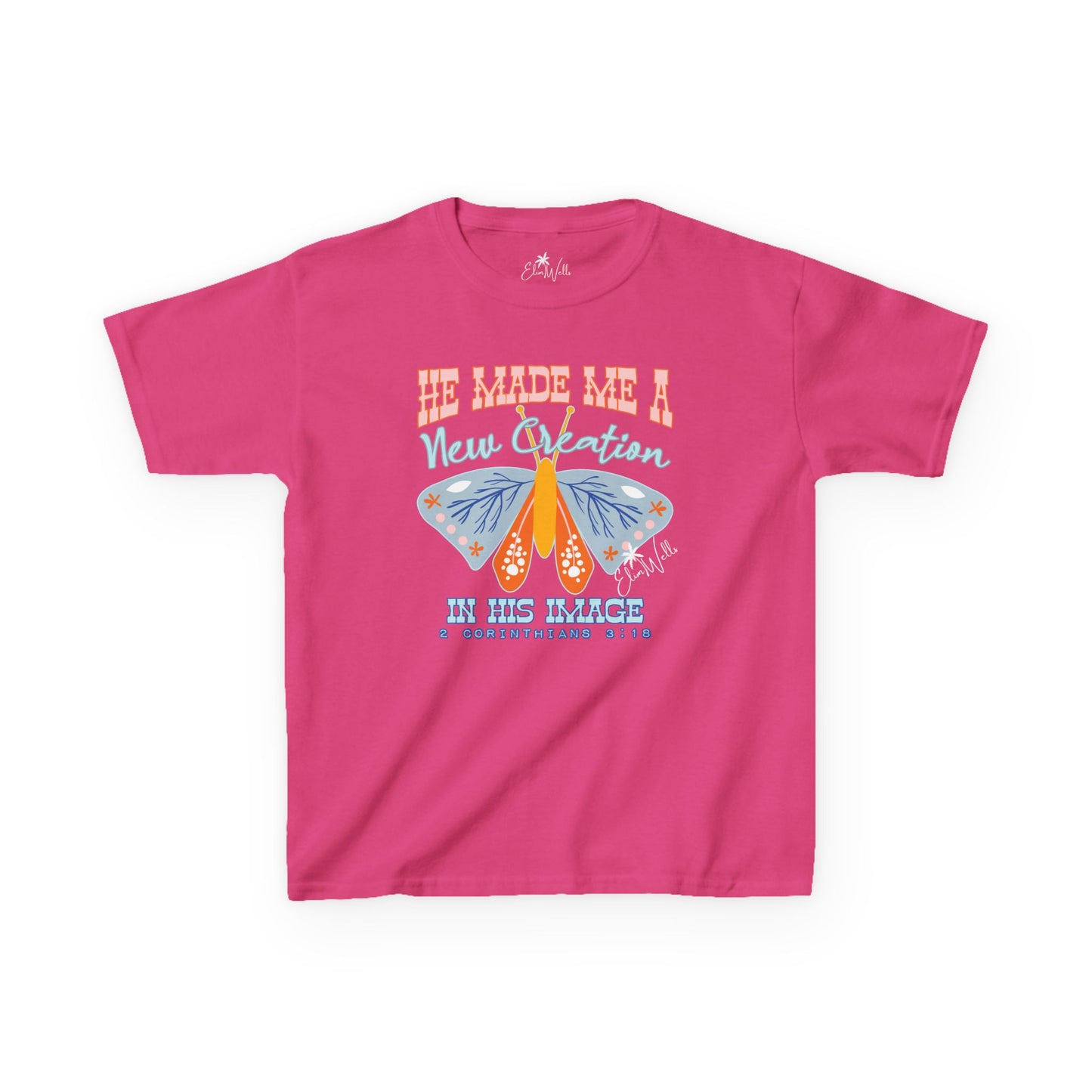 Kids Butterfly Tee - "He Made Me A New Creation" - Inspirational Christian Shirt