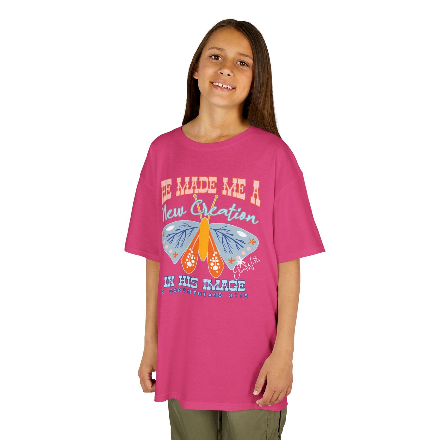 Kids Butterfly Tee - "He Made Me A New Creation" - Inspirational Christian Shirt